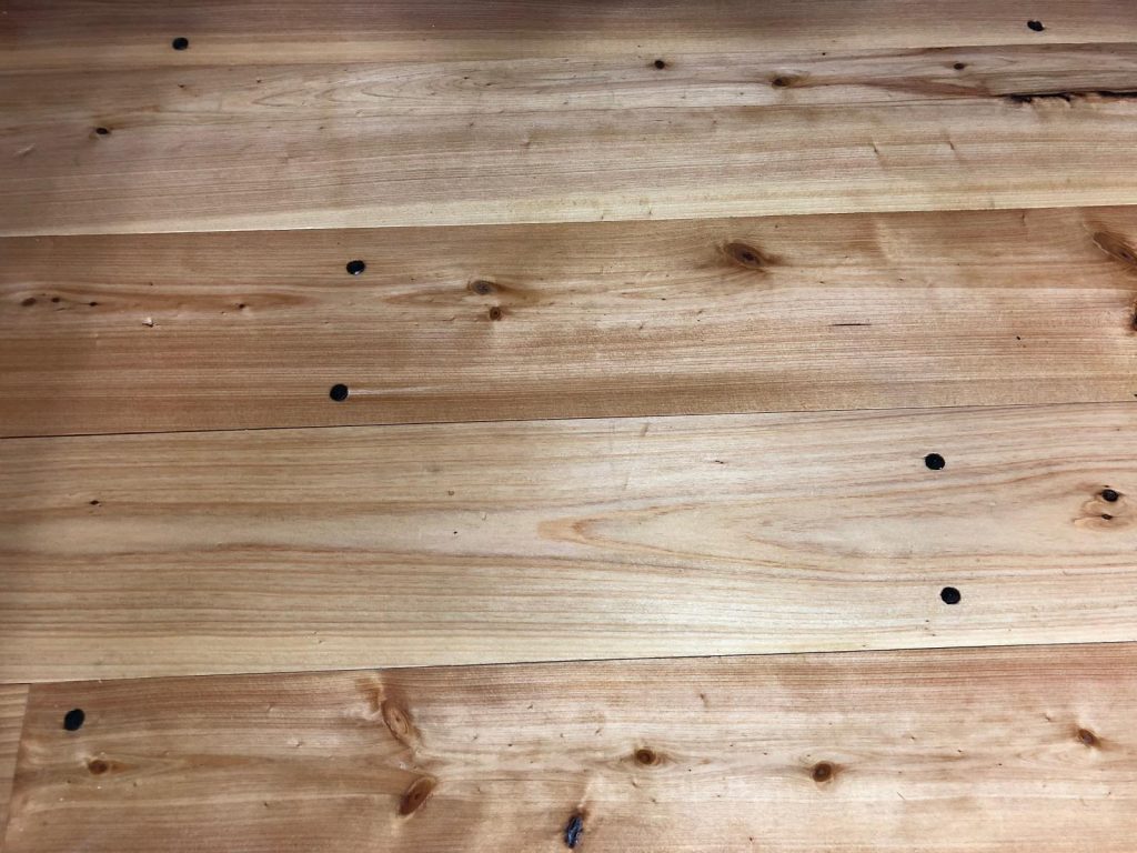 Floor boards with nails